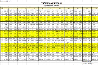 Thời khoá biểu Chính khoá (thực hiện từ 30/03/2026)